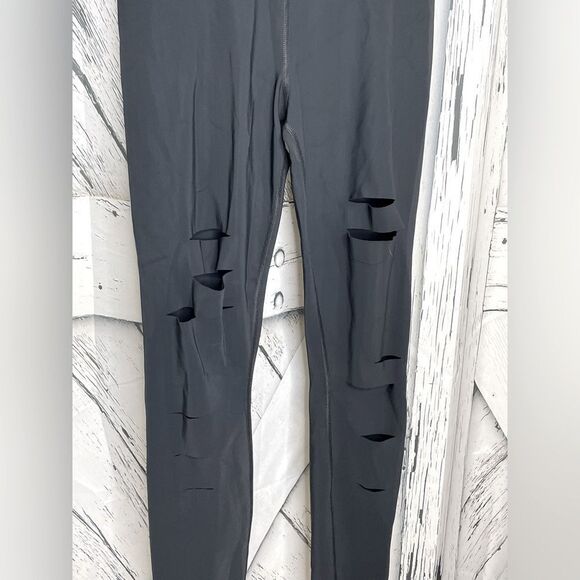 ALO YOGA Black High Waist Ripped Warrior Leggings Small - Picture 2 of 5